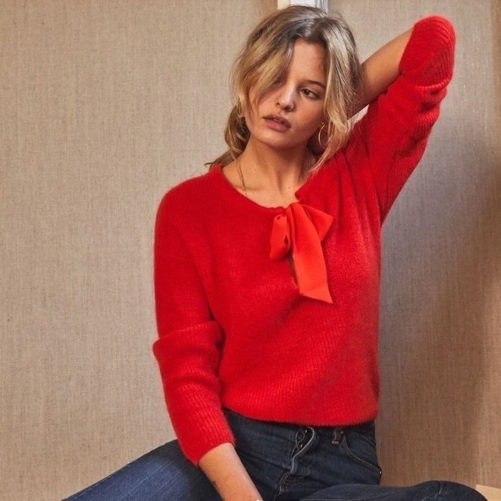 Sezane Cooper Tie Front Sweater